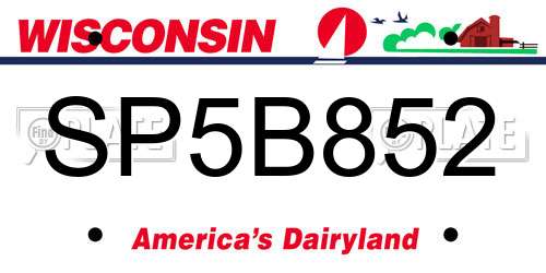 SP5B852 Wisconsin License Plate