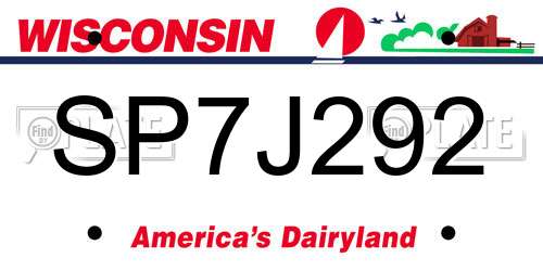 SP7J292 Wisconsin License Plate