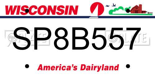 SP8B557 Wisconsin License Plate
