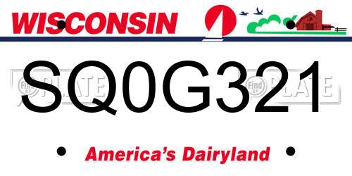 SQ0G321 Wisconsin License Plate