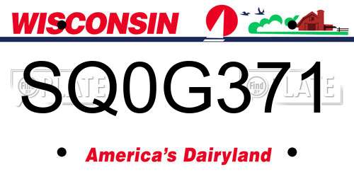SQ0G371 Wisconsin License Plate