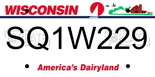 SQ1W229 Wisconsin License Plate