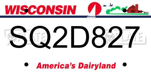SQ2D827 Wisconsin License Plate