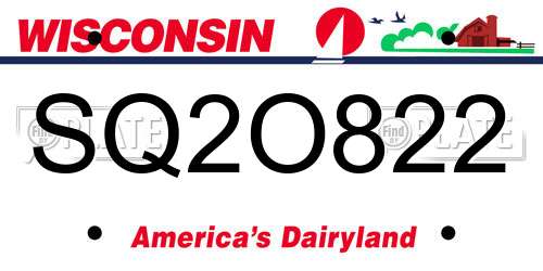 SQ2O822 Wisconsin License Plate