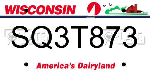 SQ3T873 Wisconsin License Plate