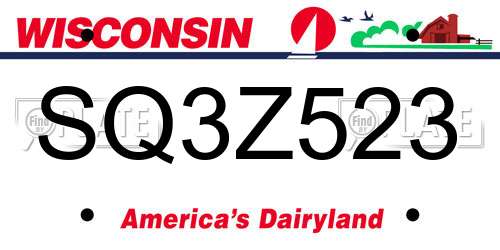 SQ3Z523 Wisconsin License Plate