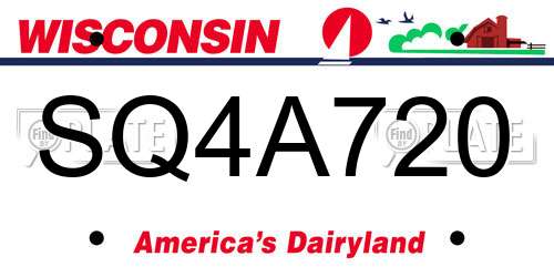 SQ4A720 Wisconsin License Plate