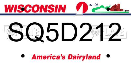 SQ5D212 Wisconsin License Plate