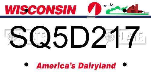 SQ5D217 Wisconsin License Plate