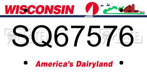 SQ67576 Wisconsin License Plate