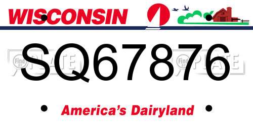 SQ67876 Wisconsin License Plate