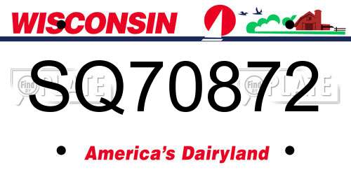 SQ70872 Wisconsin License Plate