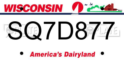 SQ7D877 Wisconsin License Plate