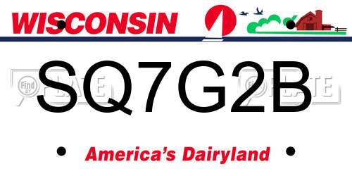 SQ7G2B Wisconsin License Plate