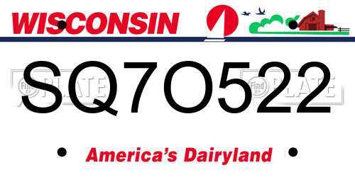 SQ7O522 Wisconsin License Plate