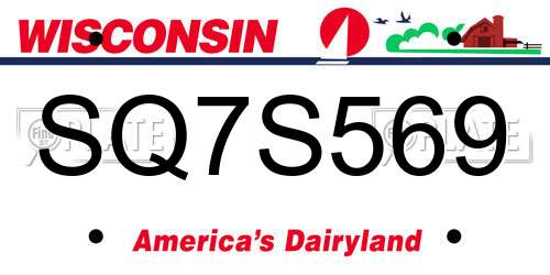 SQ7S569 Wisconsin License Plate