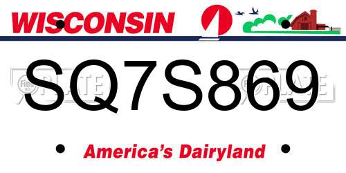 SQ7S869 Wisconsin License Plate