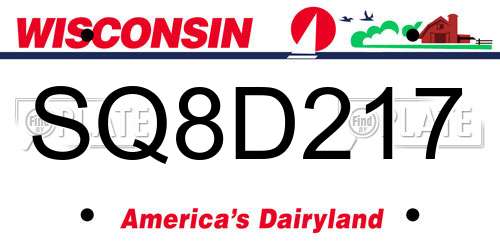 SQ8D217 Wisconsin License Plate