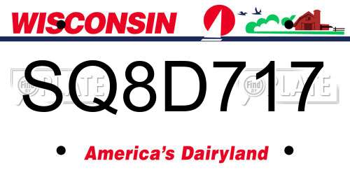 SQ8D717 Wisconsin License Plate