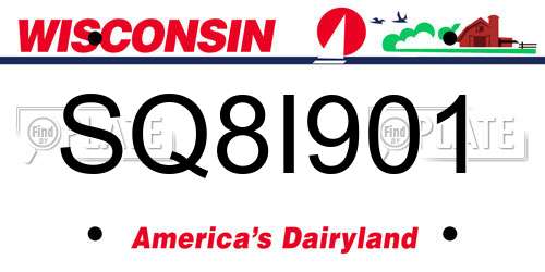 SQ8I901 Wisconsin License Plate
