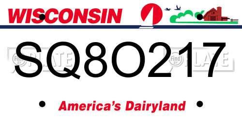 SQ8O217 Wisconsin License Plate
