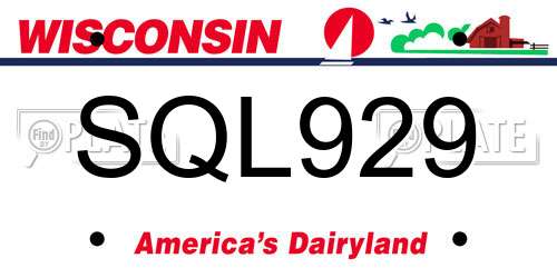 SQL929 Wisconsin License Plate