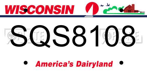 SQS8108 Wisconsin License Plate