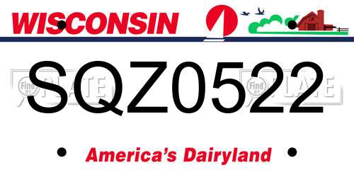 SQZ0522 Wisconsin License Plate