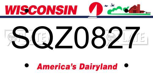SQZ0827 Wisconsin License Plate