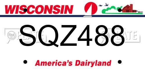 SQZ488 Wisconsin License Plate