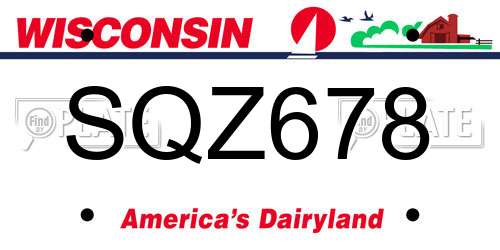 SQZ678 Wisconsin License Plate