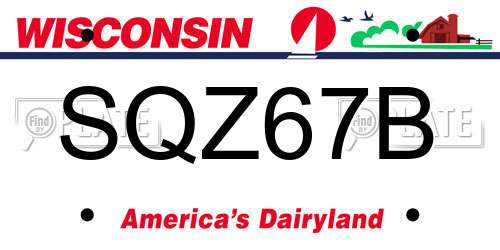 SQZ67B Wisconsin License Plate
