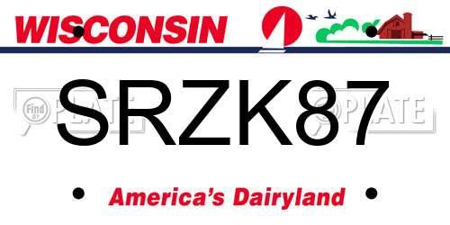 SRZK87 Wisconsin License Plate