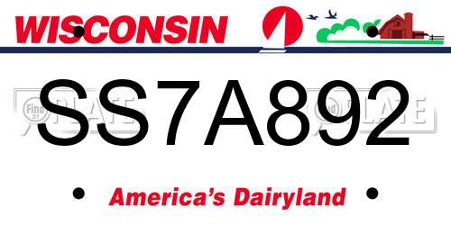 SS7A892 Wisconsin License Plate