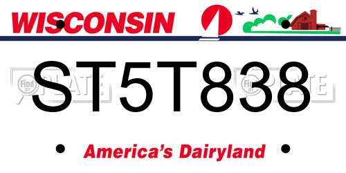 ST5T838 Wisconsin License Plate