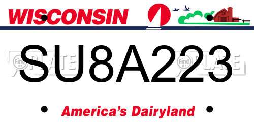 SU8A223 Wisconsin License Plate