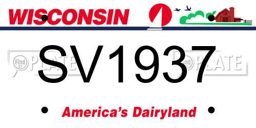 SV1937 Wisconsin License Plate