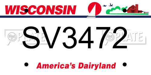 SV3472 Wisconsin License Plate