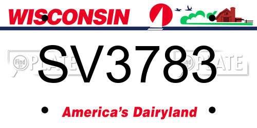 SV3783 Wisconsin License Plate