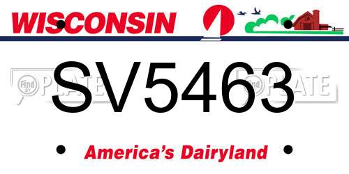 SV5463 Wisconsin License Plate