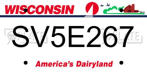 SV5E267 Wisconsin License Plate
