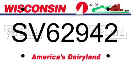 SV62942 Wisconsin License Plate