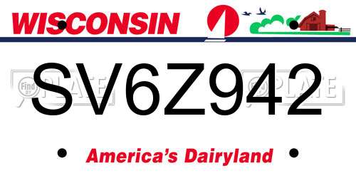 SV6Z942 Wisconsin License Plate