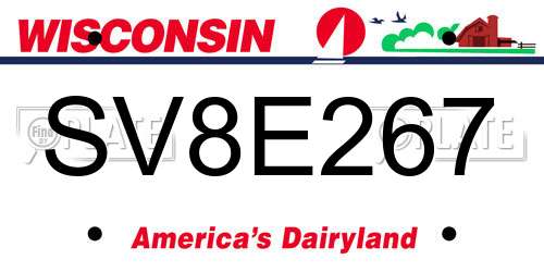SV8E267 Wisconsin License Plate