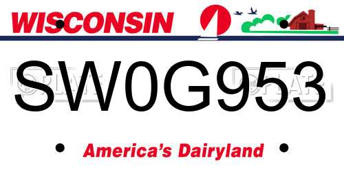 SW0G953 Wisconsin License Plate