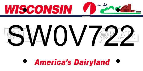 SW0V722 Wisconsin License Plate