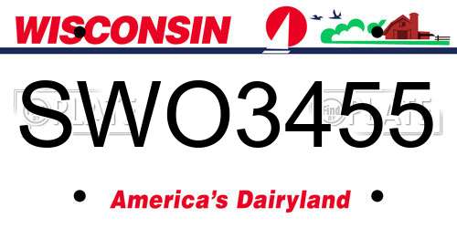 SWO3455 Wisconsin License Plate