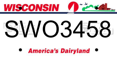 SWO3458 Wisconsin License Plate