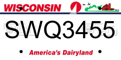 SWQ3455 Wisconsin License Plate