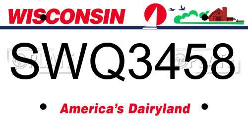 SWQ3458 Wisconsin License Plate